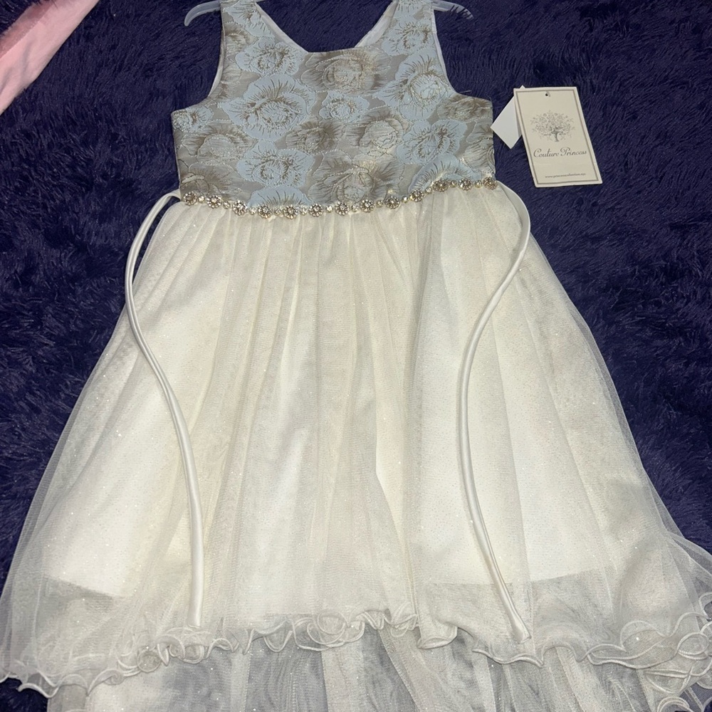 Elegant White and Blue Kids Dress
